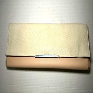 Danielle Nicole | Large Pink & Ivory Two-Tone Faux Snakeskin Clutch Bag Purse
